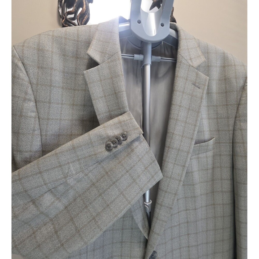 Michael Kors Silk Wool Windowpane Check Sport Coat Gray Tan Mens 48 XL Long Tall